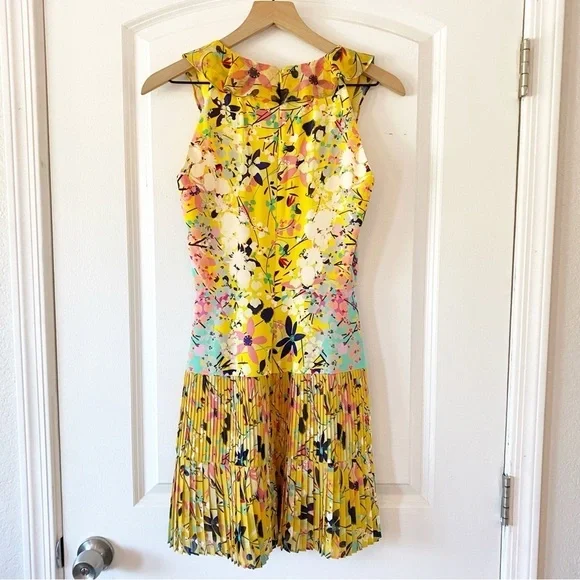 SALONI Amy 100% Silk Floral Mini Dress Lemon Garden Size 0 - Picture 2 of 13